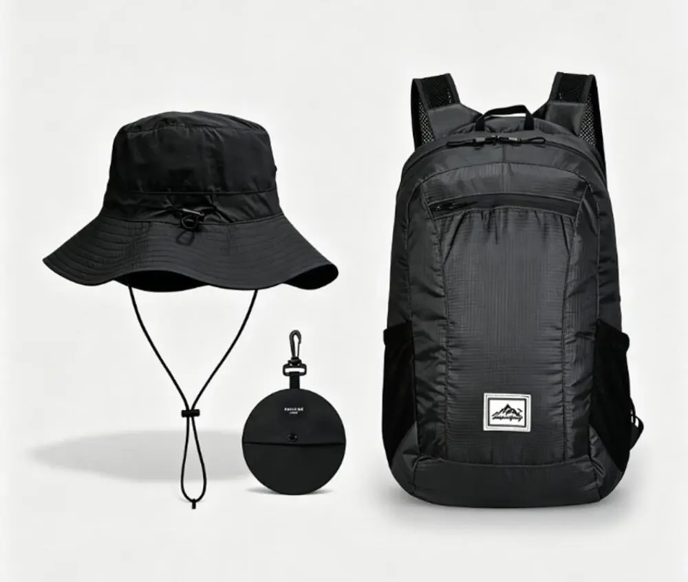 Portable Foldable Backpack Sun Hat Set Outdoor Hiking Travel Combo